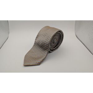 Clericci Men’s Necktie Gray & Gold Striped Slim Tie – 100% Polyester